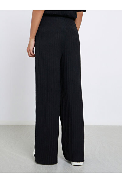 Styli Black Ribbed Knit Wide Leg Pants