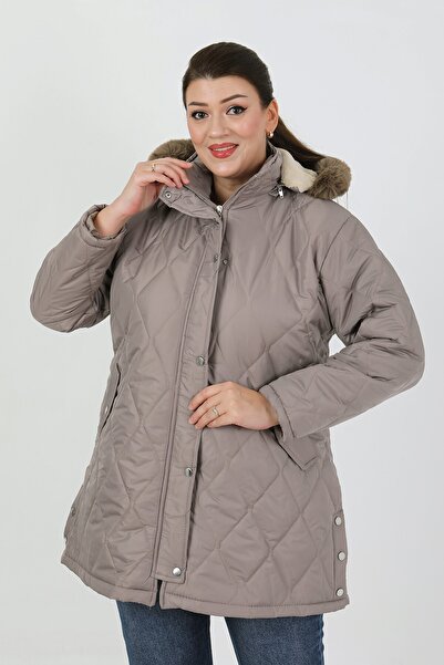 By Alba Collection Women's Mink Quilted Inner Wool Large Size Coat