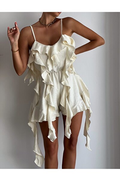 Elia Swimwear Women's Short Loose Pearl Jumpsuit Butter White Ruffle Amelia