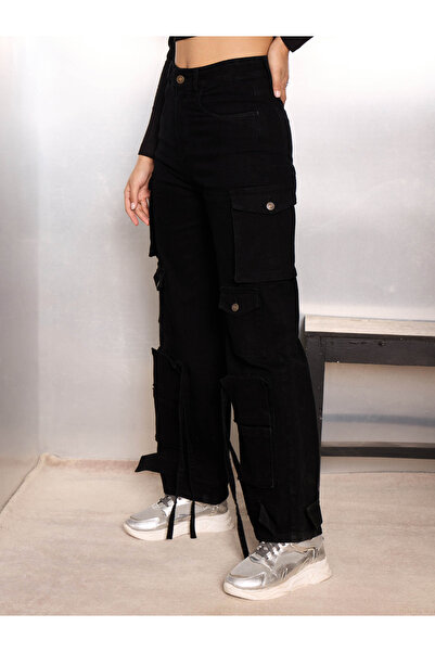 Sassafras By Styli Black Multi Pocket Cargo Jeans