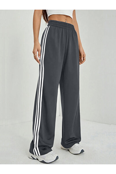 Take Two By Styli Grey Side Striped Detail Wide Leg Pants