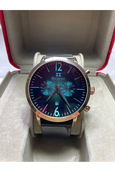 Belonni Renkli Camlı Takvimli ve Siyah Hasır Kordonlu Klipsli Erkek Kol Saati