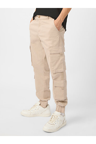 The Souled Store By Styli Men Beige Cuffed Cargo Joggers