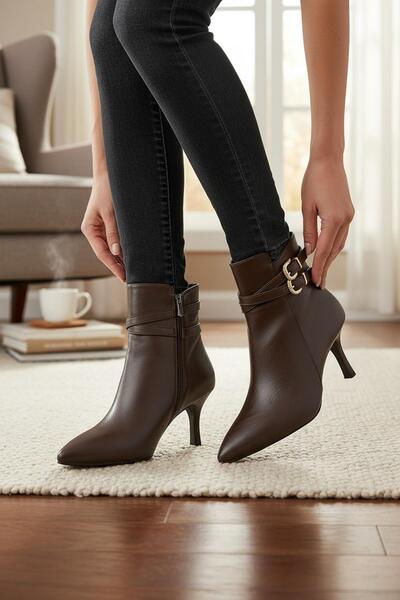 ISPARTALILAR 569F Daily Zippered Women's Heeled Boots Shoes Thin Heel Classic Heeled Women's Boots