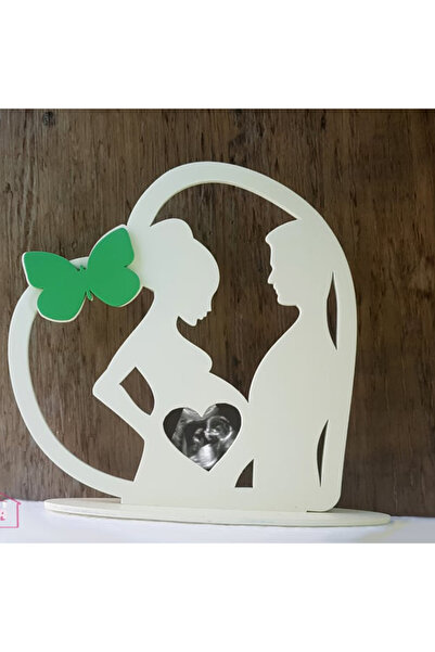 damoro Desktop photo frame for Ultrasound, Butterfly Pattern, wood, cream/green