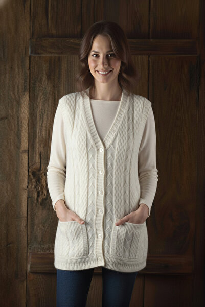 secret touch Anne Yeleği Klasik Örgü Yün Pamuk Karışımlı