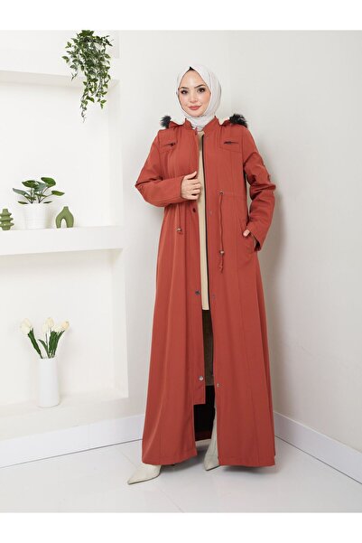 KMKkombin Oversized Plus Size Women's Overcoat & Coat, Fastened at the Waist, with Snap Fasteners and Zipper Detail, and Fully Fur Inside