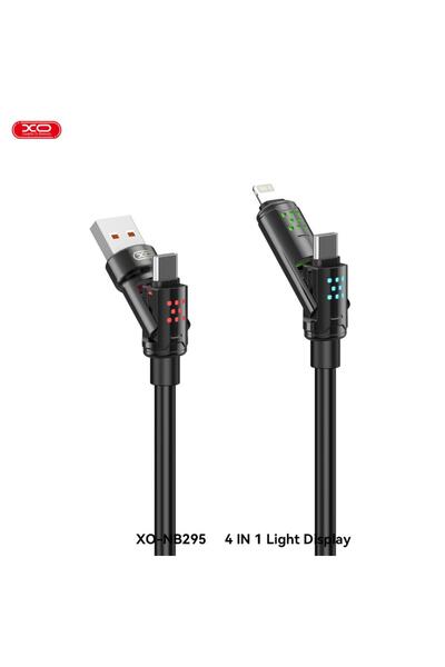 Xo NB-295 4'ü 1 Arada Işıklı Ekran Metal Şarj Data Kablosu
