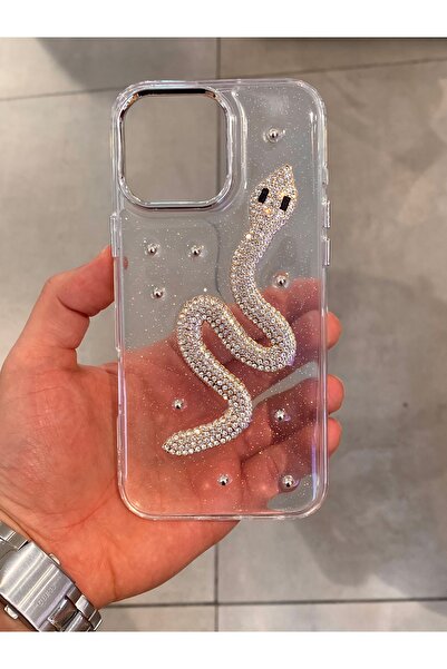 Mee.co İphone 16 Pro Max Uyumlu Yılan Figürlü Epoksi Tasarım Sert Şeffaf Sili...