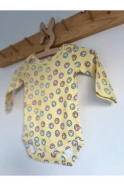KEY KIDS Smiling Face Yellow 100% Organic Cotton Unisex Baby Bodysuit