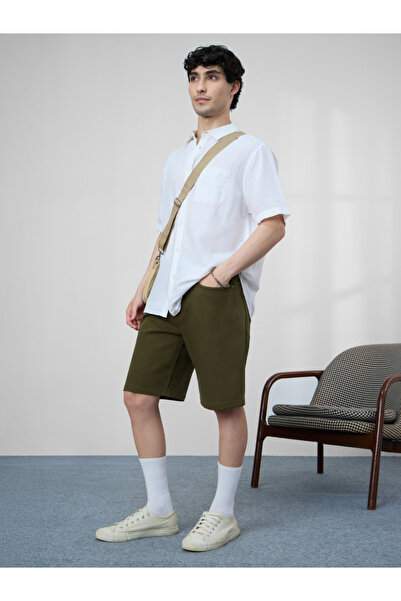 The Souled Store By Styli Men Dark Green Knee Length Denim Shorts