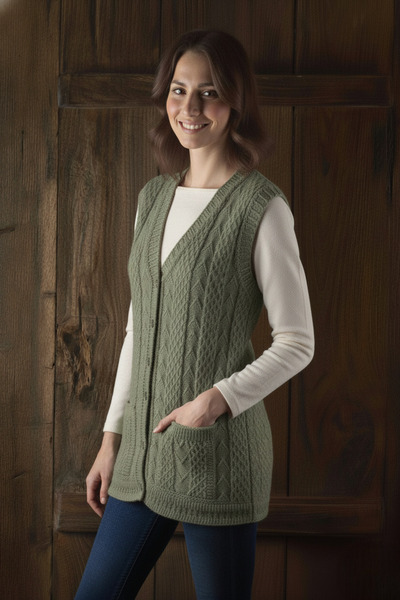 secret touch Anne Yeleği Klasik Örgü Yün Pamuk Karışımlı