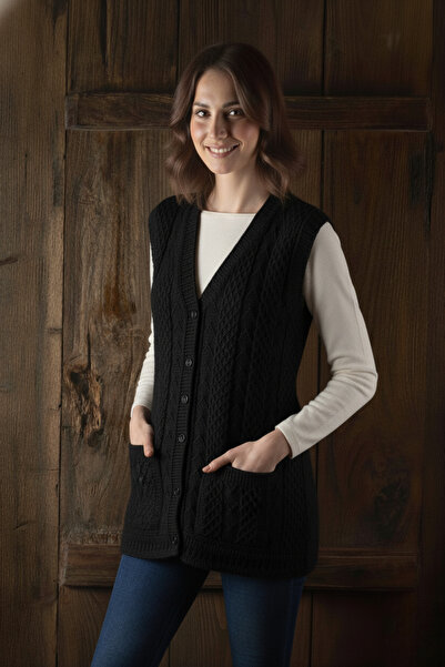 secret touch Anne Yeleği Klasik Örgü Yün Pamuk Karışımlı