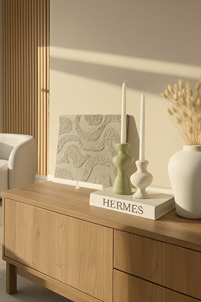 DOAHOMECONCEPT 2'li Asimetrik Dalgalı Şamdan Mumluk Biblo Adaçayı Yeşili-Açık...