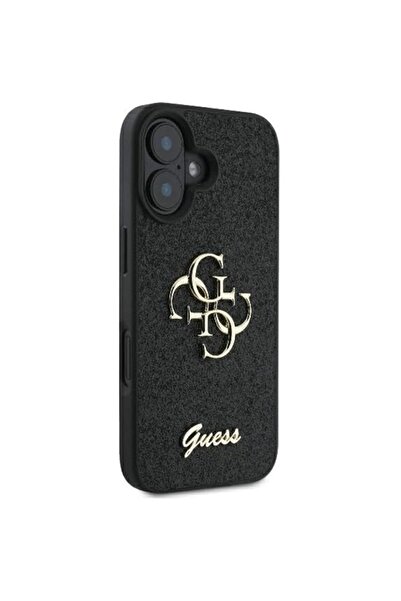 Guess Θήκη για iPhone 16 Plus, με γκλίτερ και σταθερό λάστιχο για μεγάλο 4G, λεπτή προστασία, μαύρη