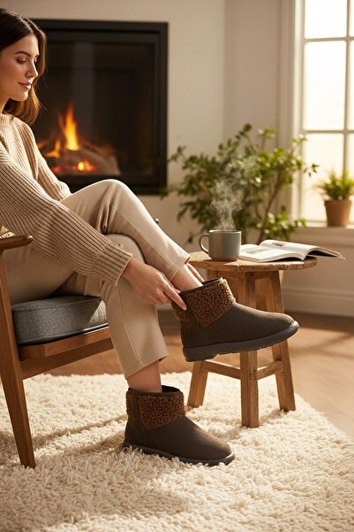 ISPARTALILAR 616 Günlük Kadın Bot Süet İçi Kürklü Yüksek Kalın Taban Kışlık Bot