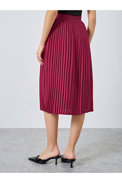 Styli Burgundy Solid Accordion Pleated A-Line Midi Skirt