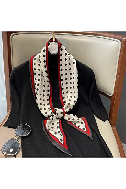 Accessories Hei Black and White Polka Dot Patterned Stylish Silk-Look Women's Accessory Scarf