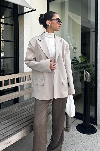 Nazliye Ekru Oversize Blazer Ceket