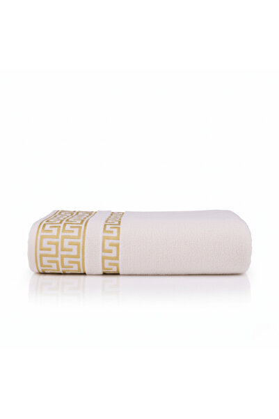 Layvera Greek Pattern Towel 600Gr 90X150 |   100% Cotton-Single-Cream-Bathroo...