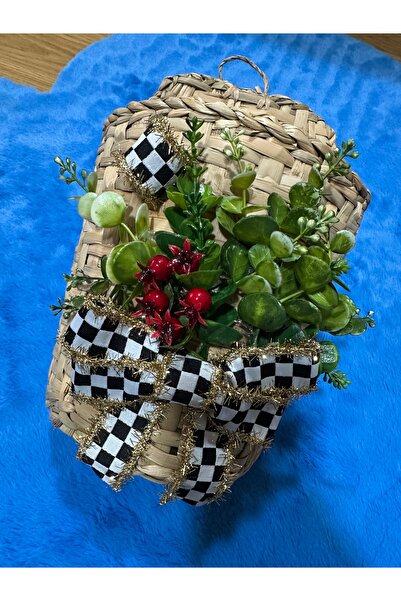 Marrone Door Basket Checkered Glitter Ribbon with Kokina