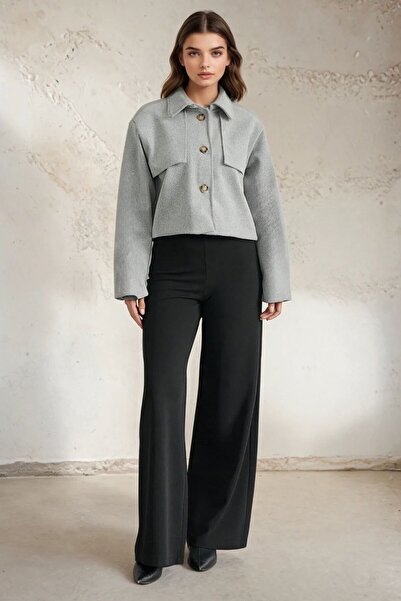 VAGGON Shirt Collar Button Closure Short Cashmere Jacket