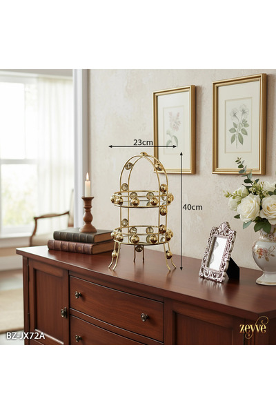 Hinora منظم معدني ذو طبقتين مع مرآة / حامل عرض مقاس 40×23×23 سم