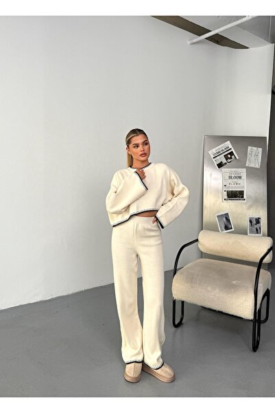 LOBOLIC طقم تريكو نسائي مكون من قطعتين – O قصة فضفاضة سويت شيرت وبنطلون واسع ...