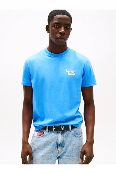 Tommy Hilfiger Men Copenhagen Blue Stack Logo Slim Crew Neck T-Shirt