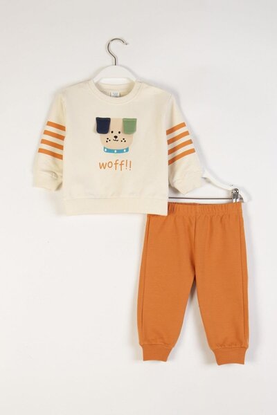 Dmb Mojo baby boy 9-24 months dog patterned tracksuit set cream