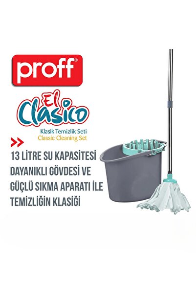 Proff El Clasico Klasik Temizlik Seti – Mikrofiber Paspas ve Dayanıklı Sıkma Kovasıyla Pratik Kullanım