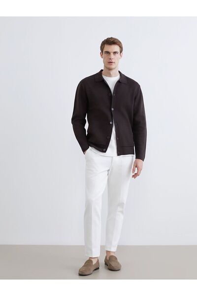 LC Waikiki Southblue Polo Collar Men's Knitwear Cardigan