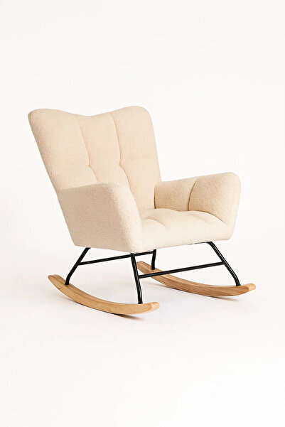 MARIA HOMES Modern Beige Fabric Rocking Armchair, Cozy Lounge Rocker Chair for Living Room, Bedroom & Nursery