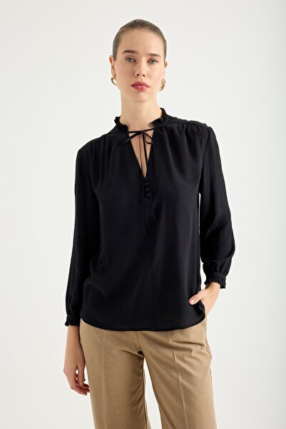 Masha Kate Ruffle Detailed V-Neck Blouse
