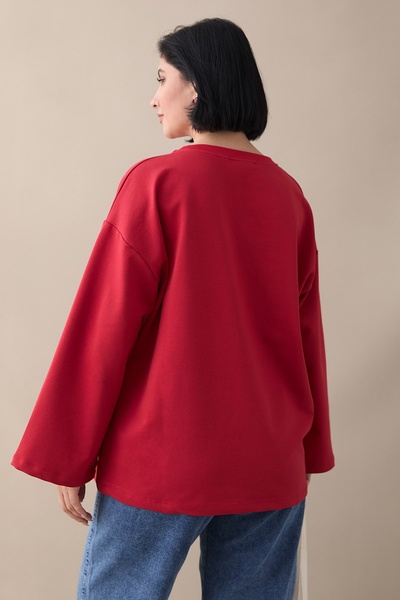 InStyle Oversized Wide Sleeve Red Sweatshirt