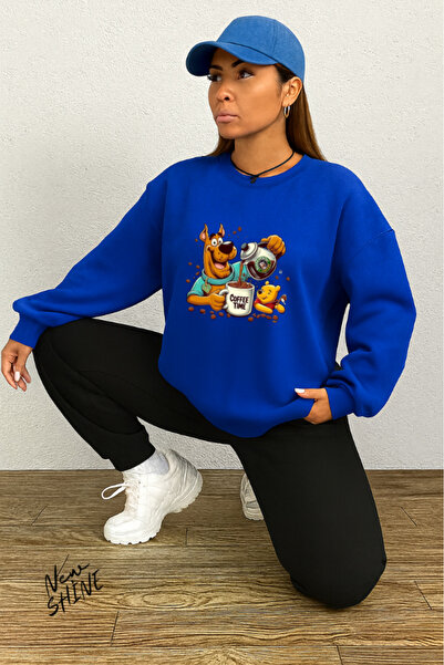 New Shine Timpul cafelei cu imprimeu guler rotund Swea tricou