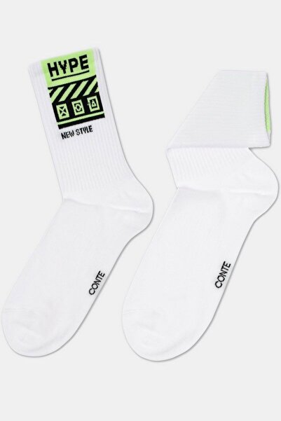 Conte Elegant Fluorescent cotton socks, "Hype" pattern, Conte Active 487 - White, 38-39 (25)