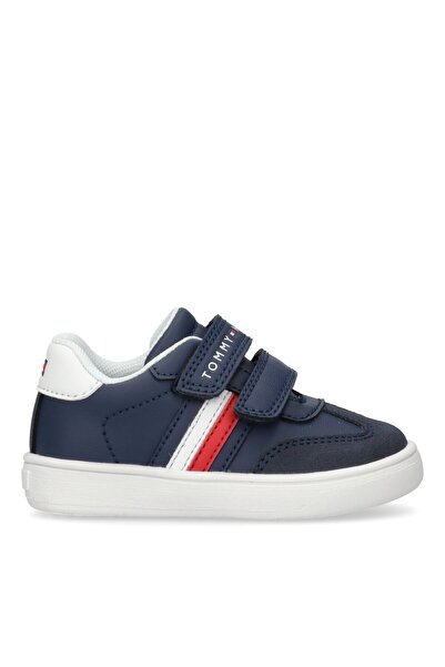 Tommy Hilfiger Kids Unisex Blue Leather Stripes Low Cut Velcro Sneakers