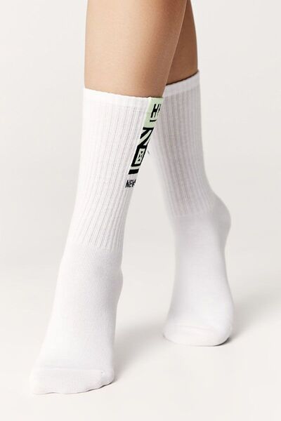 Conte Elegant Fluorescent cotton socks, "Hype" pattern, Conte Active 487 - White, 38-39 (25)
