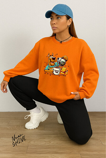 New Shine Timpul cafelei cu imprimeu guler rotund Swea tricou