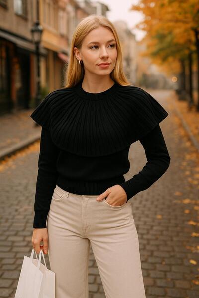 Sfg Life Moda Women's Ruffle Detailed Short Sweater