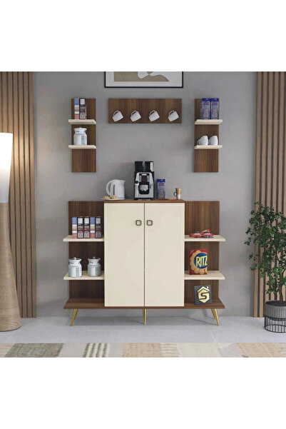 Stylish Home Brown and beige corner coffee table with wall shelves - RC03