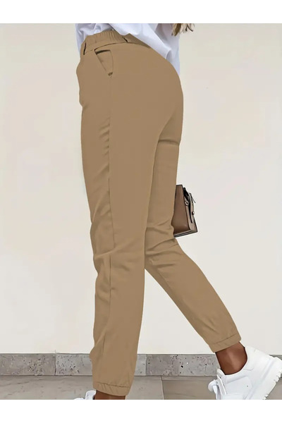 Meleners Women's High Waist Front Button Pocket Wrist Rubber Detail Atlas Pants