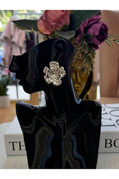 My Life Accessory Silver Silver Color Flower Figured Women's Steel Earrings Shiny and Stylish Model