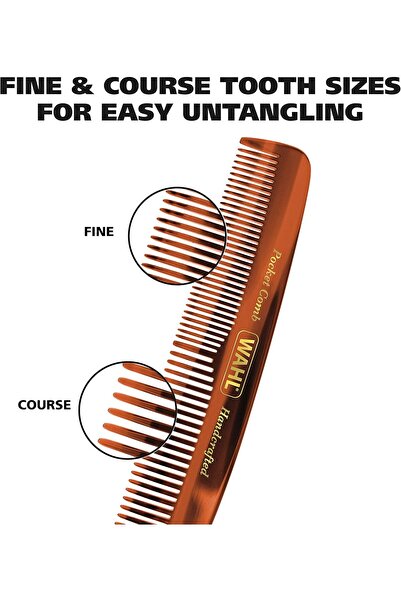Wahl Pocket Beard & Mustache Comb Model 3324 – Handmade Cellulose Acetate, Soft Rounded Teeth