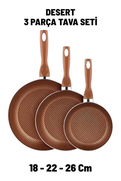 Bayev Desert 3-Piece Pan Set 18-22-26 cm - 3-Piece Dowry Pan Set Necessary for Every Kitchen