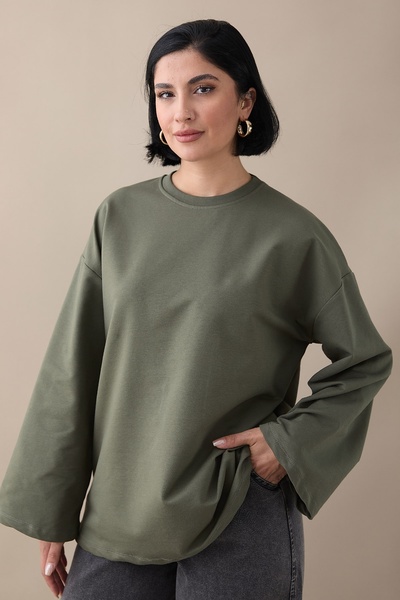 InStyle Оверсайз каки суитшърт с широки ръкави