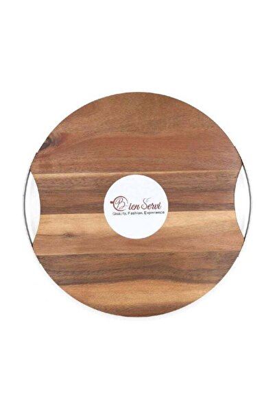 Bien Servi Round Wooden Tray with Side Handles – Logo Centered