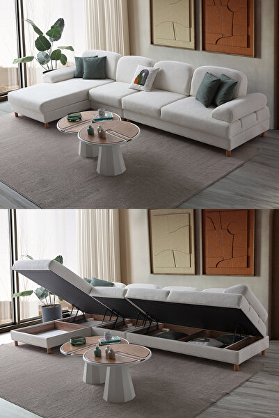 Eymense Aries Yataklı Sandıklı Piyonlu Köşe Takımı Beyaz Sol Köşe