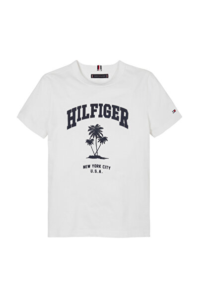 Tommy Hilfiger Boys White Palm Print Short Sleeve Crew Neck T-Shirt